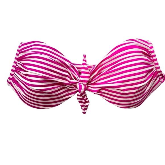 kate spade Striped Bandeau Bikini Top in Radiant Pink Size M Fuchsia Pink White - Picture 1 of 3